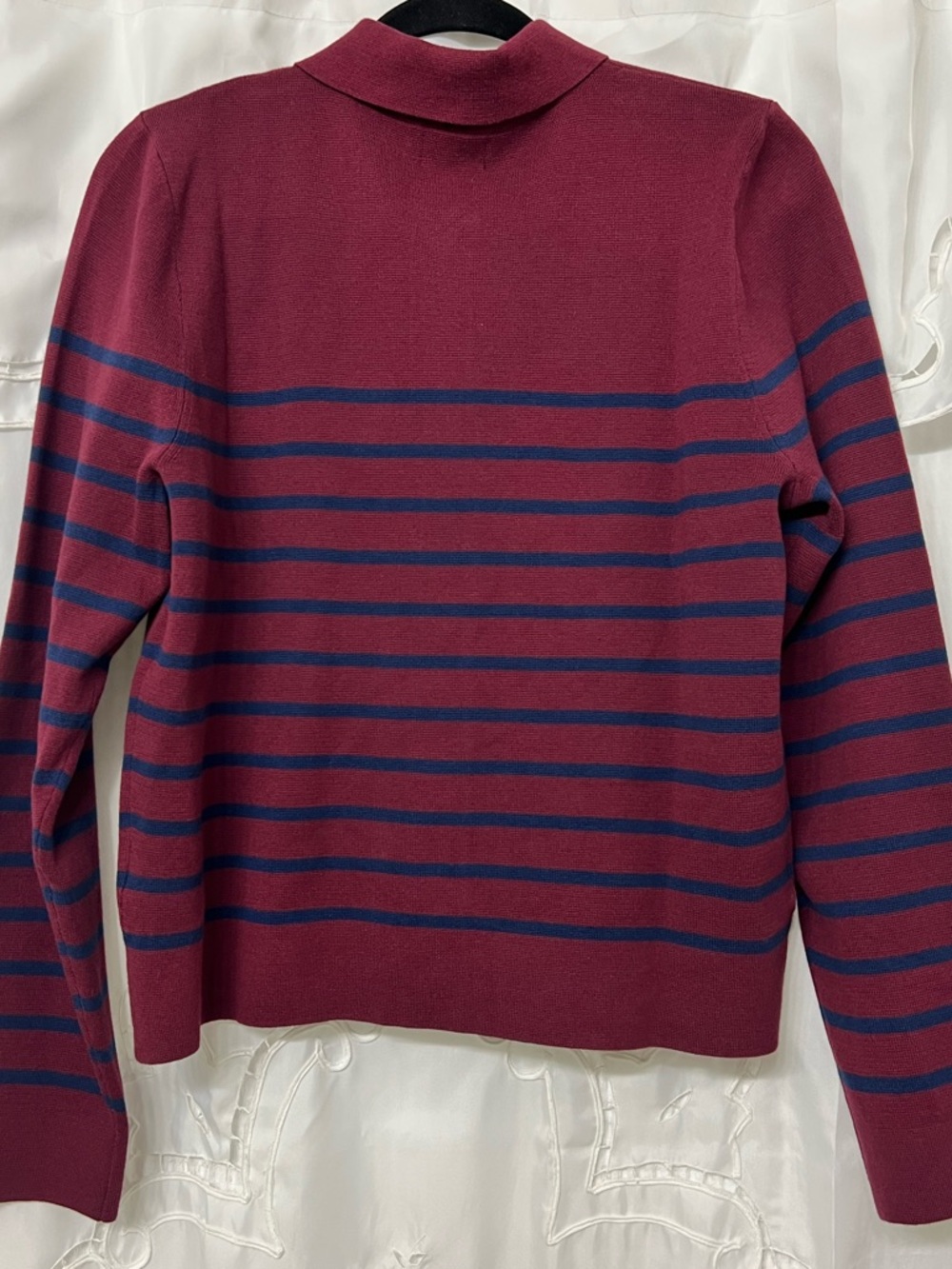 J.Crew Striped Cotton Sweater Cardigan Red Blue Collared Button Front Medium NWT - Picture 10 of 13